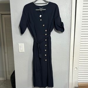 Chelsea & Theadore Blue Sheath Dress with Dolman Sleeves